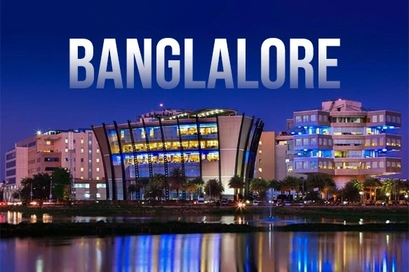 Night view of modern buildings in Bangalore city